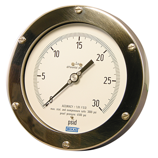Wika 73x.25 Series 4.5" or 6" Aluminum Differential Pressure Gauge, Membrane Sensing Element, SS or Inconel Wetted Parts