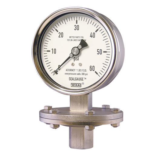 Wika 43x.30 Series 6" SS Diaphragm Pressure Gauge, Dry/Fillable, Solid Front Design