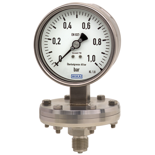Wika 43x.56 Series 4" or 6" SS Diaphragm Pressure Gauge, High OVP Safe, Dry/Fillable, Pressure Blowout Disk