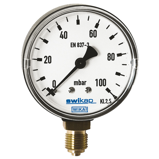 Wika 611.13 Series 2" or 2.5" Dry Plastic Capsule Pressure Gauge, Brass Wetted Parts