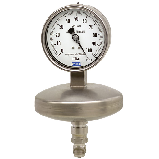 Wika 532.5x Series 4" or 6" SS Dry Absolute Diaphragm Pressure Gauge, SS Wetted Parts, Pressure Vent
