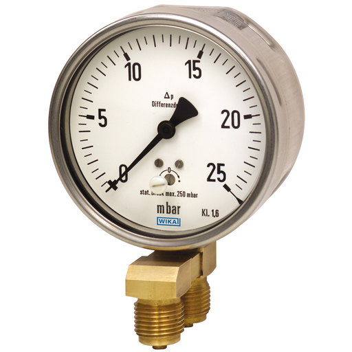 Wika 716.11 Series 4" or 6" SS Very Low Differential Pressure Gauge, Brass Wetted Parts