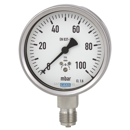 Wika 63x.50 Series 2.5" or 4" SS Low Pressure Capsule Gauge, Dry/Fillable, SS Wetted Parts