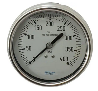 [50308351] Wika 233.53 Series Glycerin Filled Pressure Gauge, 2.5" Dial, 0 to 5000 PSI, 1/4" NPT SS Center Back Mount w/ SS U-Clamp